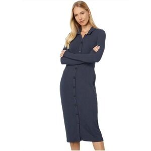 Madewell Ribbed Button Front Maxi Dress Cardigan Gray Blue Women XL Comfort